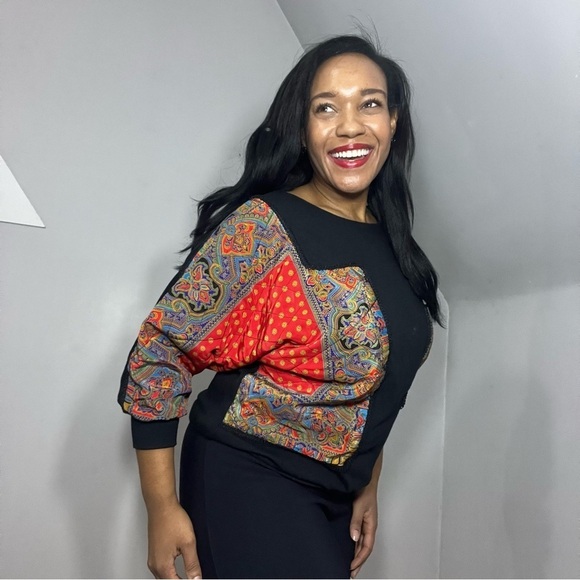 Vintage crewneck patchwork quilted sweatshirt bandana Paisley Statement Top - Picture 6 of 8